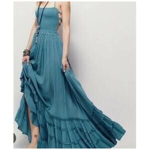 Blue Boho Beachy Flowy Backless Dress Blue S/M *Flaw